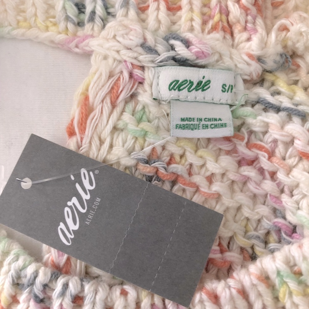 Aerie Open Tie Back Multicolored Knit Crew Neck Pullover Sweater Size Small NWT - Picture 6 of 11
